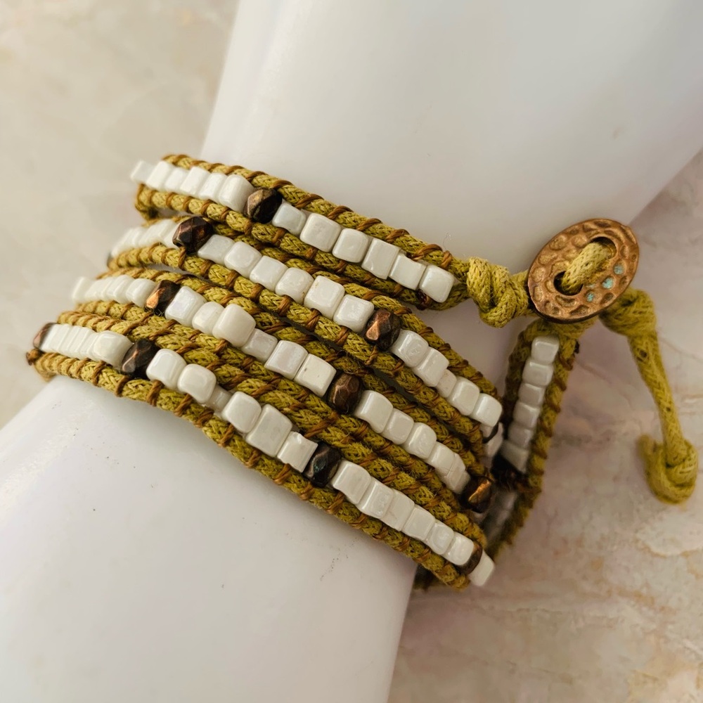 White and Tan Boho Wrap Bracelet